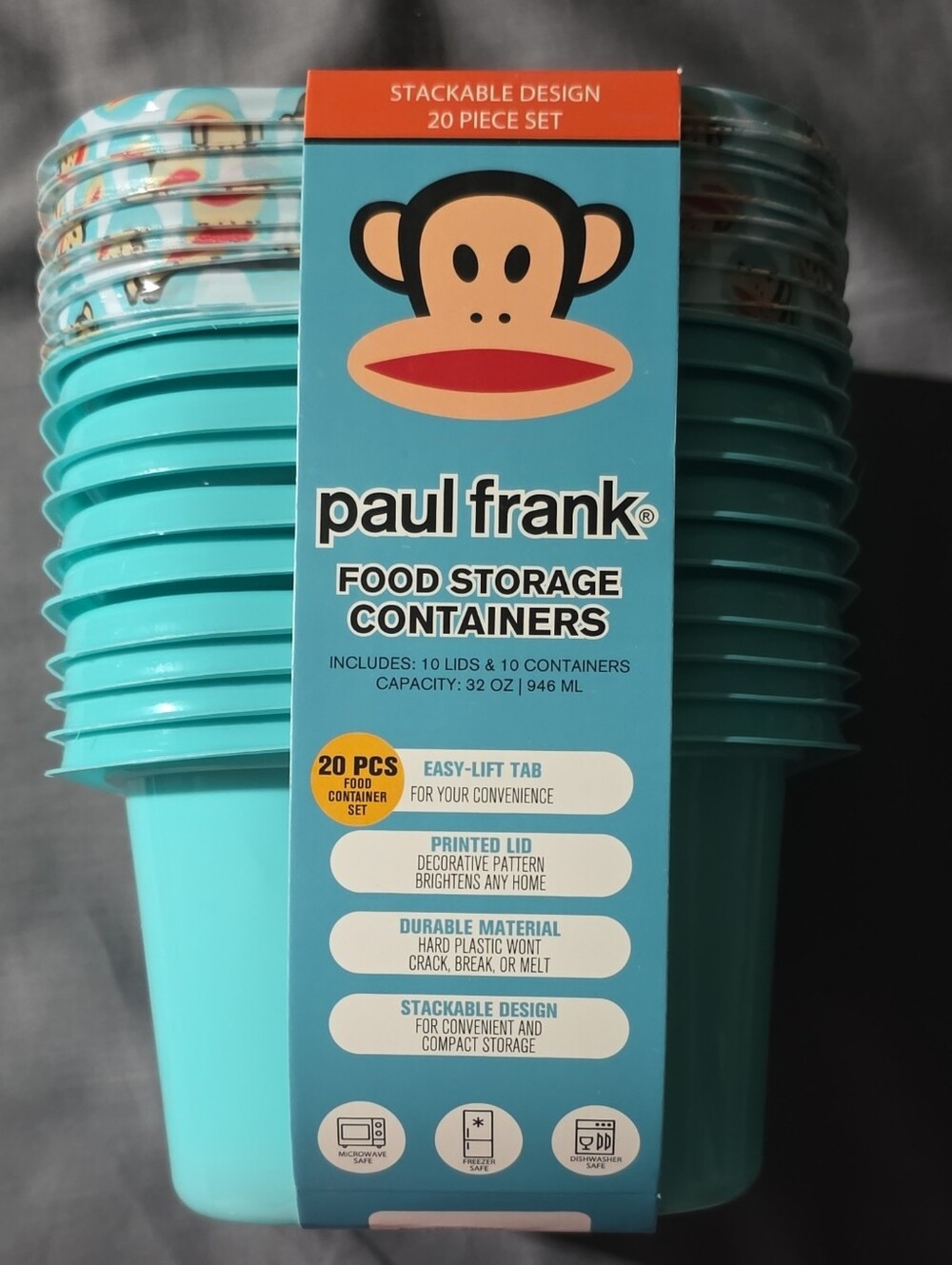 Paul Frank Turquoise Stackable Food Storage Containers - 20 Piece Set